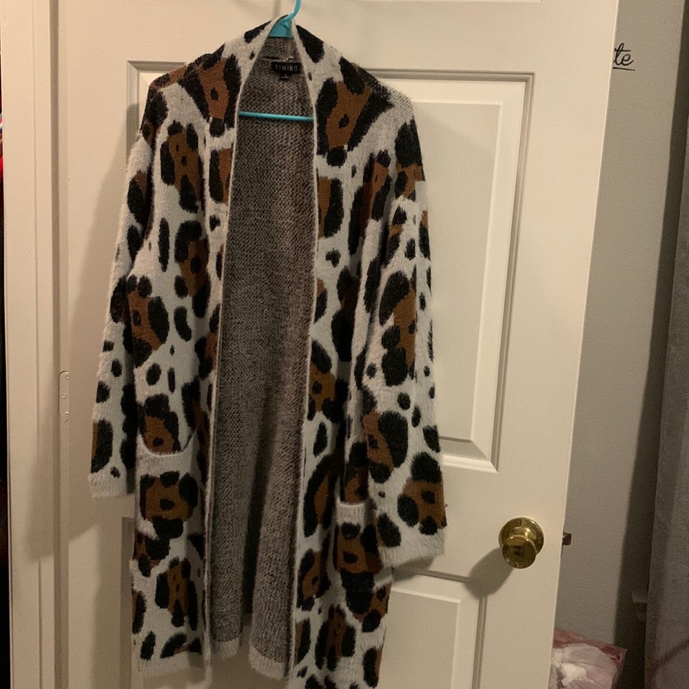 Long cheetah print cardigan size medium